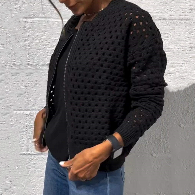 🍃Lässige Strickjacke mit Reißverschluss für Damen mit Hohldesign