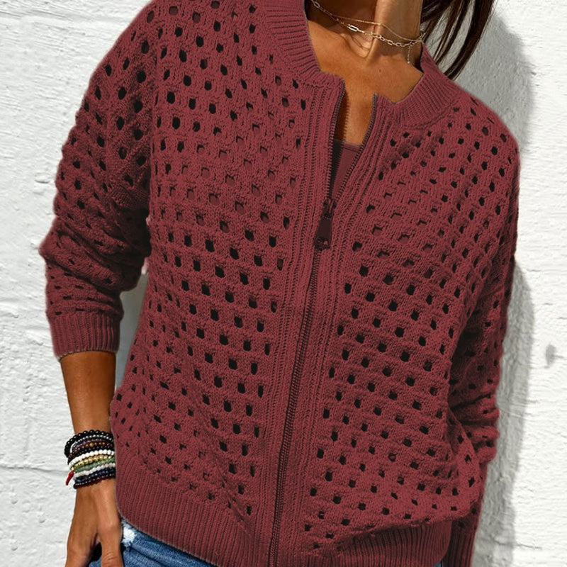 🍃Lässige Strickjacke mit Reißverschluss für Damen mit Hohldesign