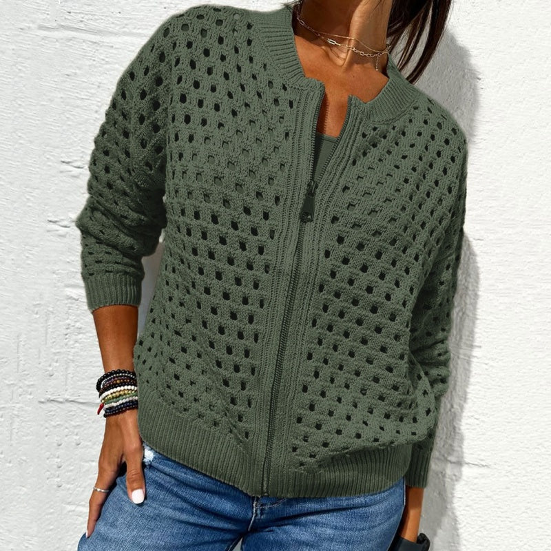🍃Lässige Strickjacke mit Reißverschluss für Damen mit Hohldesign
