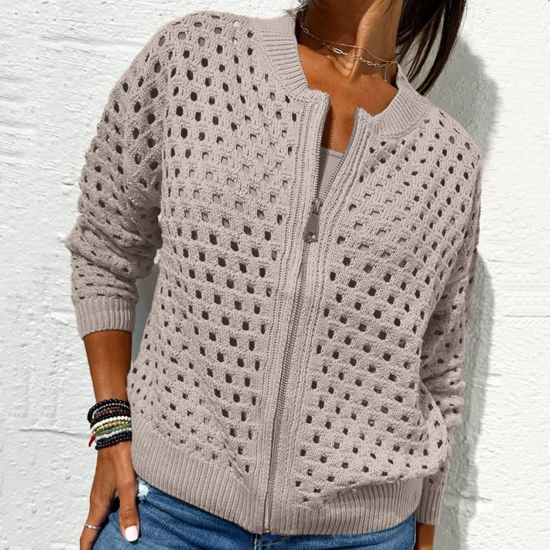 🍃Lässige Strickjacke mit Reißverschluss für Damen mit Hohldesign