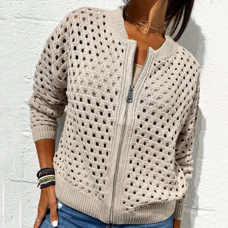 🍃Lässige Strickjacke mit Reißverschluss für Damen mit Hohldesign
