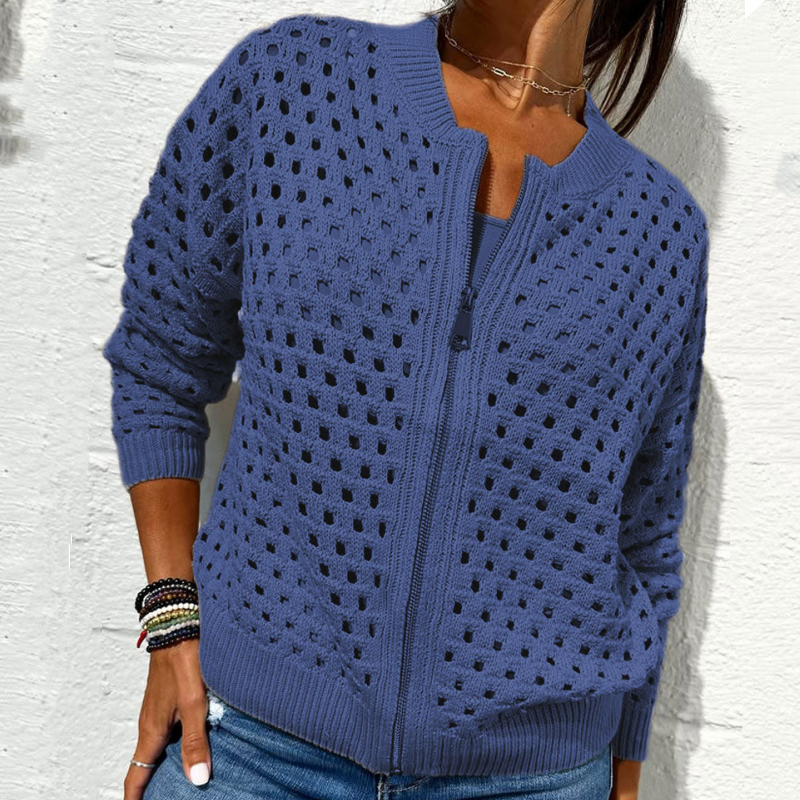 🍃Lässige Strickjacke mit Reißverschluss für Damen mit Hohldesign