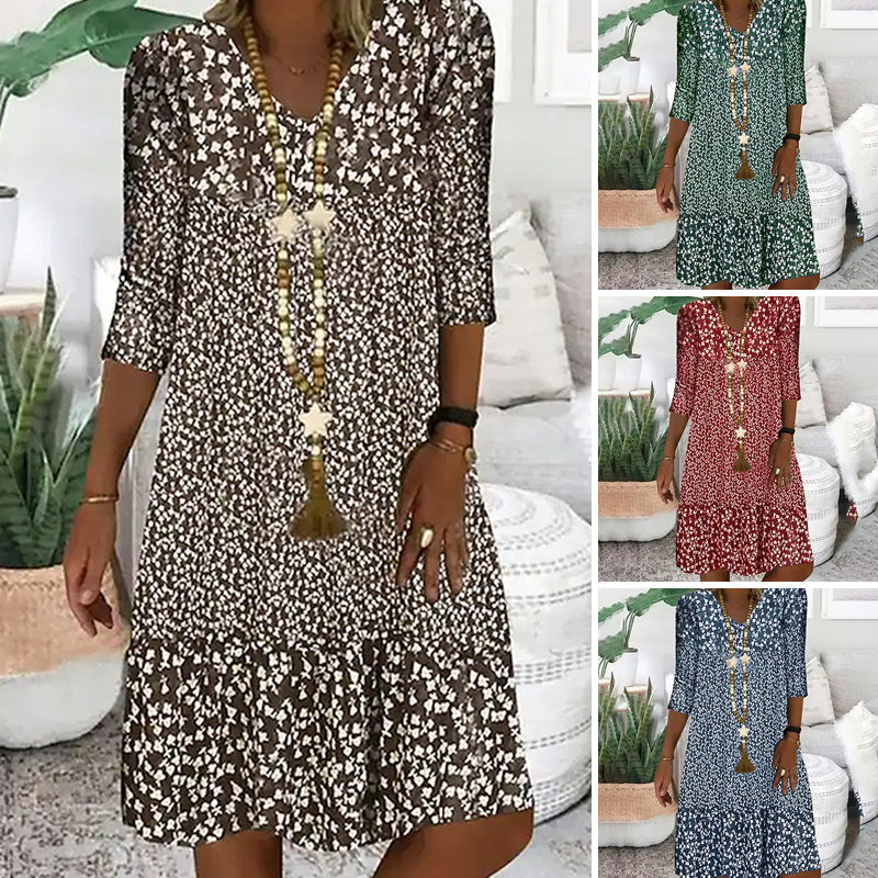 🌸Frühjahr/Sommer-Sale - 50% Rabatt🌸💃Modisches Damenkleid mit Print, V-Ausschnitt und halblangen Ärmeln