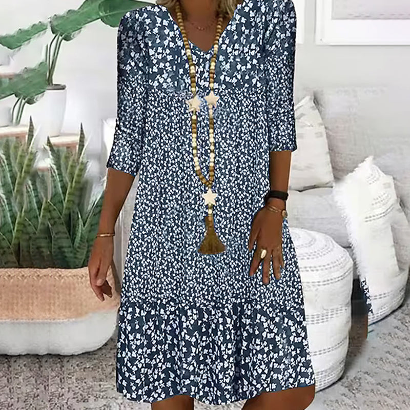 🌸Frühjahr/Sommer-Sale - 50% Rabatt🌸💃Modisches Damenkleid mit Print, V-Ausschnitt und halblangen Ärmeln
