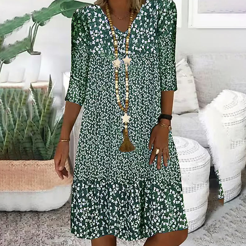 🌸Frühjahr/Sommer-Sale - 50% Rabatt🌸💃Modisches Damenkleid mit Print, V-Ausschnitt und halblangen Ärmeln