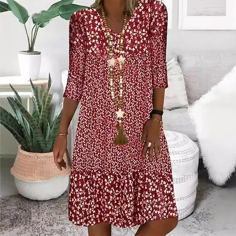 🌸Frühjahr/Sommer-Sale - 50% Rabatt🌸💃Modisches Damenkleid mit Print, V-Ausschnitt und halblangen Ärmeln