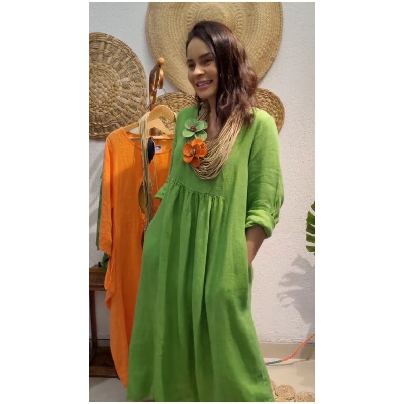 💖Limited Sale 49% OFF💖✨Lässiges langärmeliges Leinenkleid im Boho-Stil für Frauen