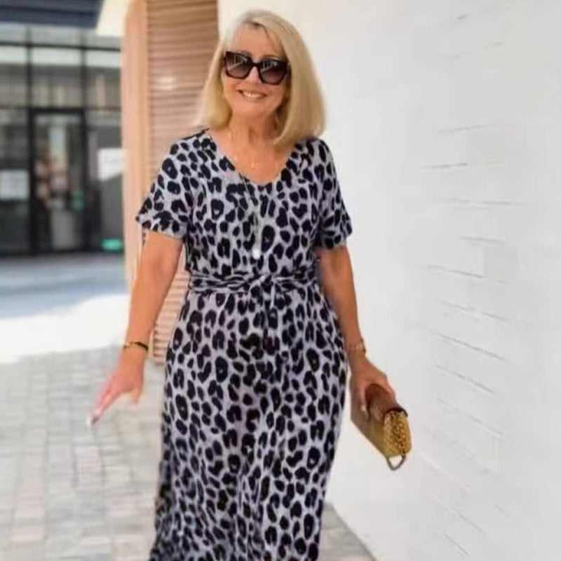 đ„Damenkleid mit Leopardenmuster und V-Ausschnittâ Verstellbarer Bund & 4 Jahreszeiten