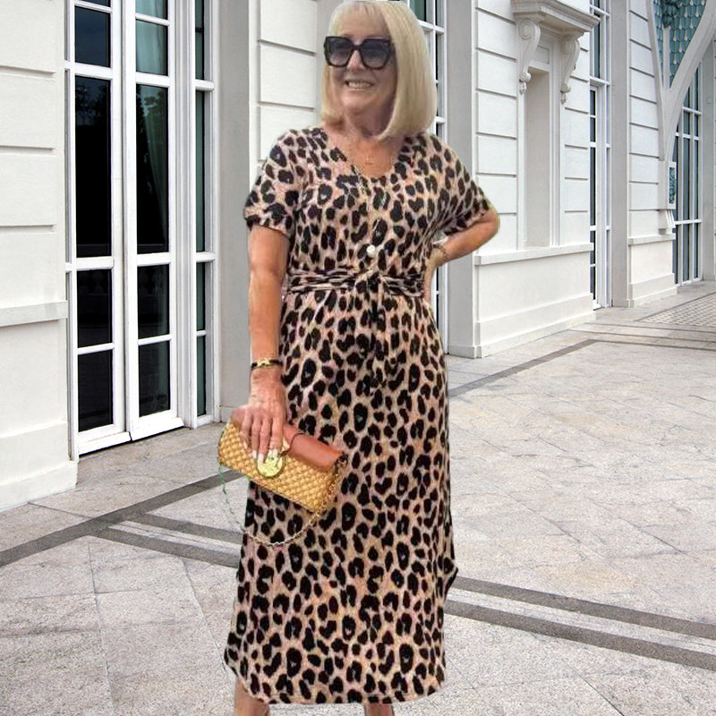 đ„Damenkleid mit Leopardenmuster und V-Ausschnittâ Verstellbarer Bund & 4 Jahreszeiten