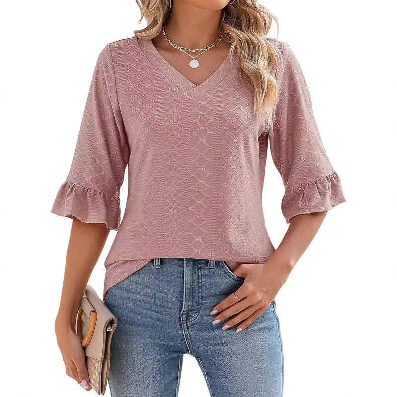 ❤️2025 Neue Products❤️Elegante Oberteile mit Rüschenärmeln und V-Ausschnitt für Damen