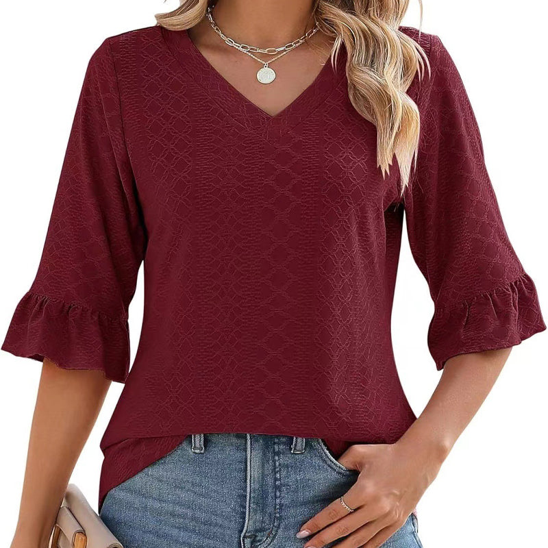 ❤️2025 Neue Products❤️Elegante Oberteile mit Rüschenärmeln und V-Ausschnitt für Damen