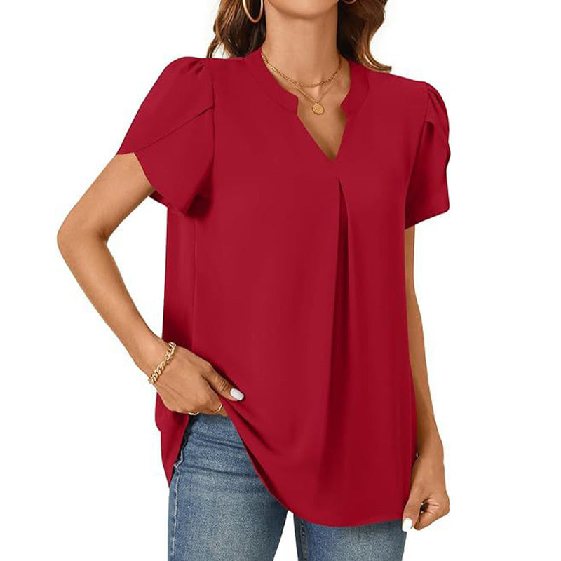 👚🎀Damen V-Ausschnitt einfarbig Kurzarm-Oberteil mit V-Ausschnitt