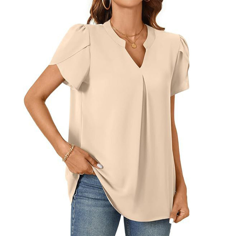 👚🎀Damen V-Ausschnitt einfarbig Kurzarm-Oberteil mit V-Ausschnitt