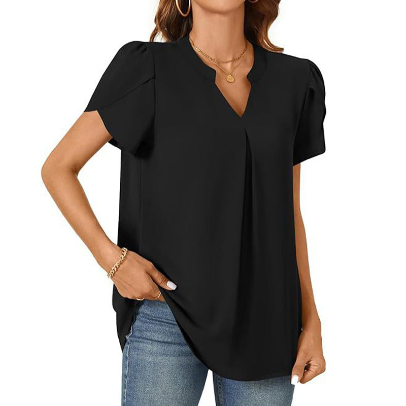 👚🎀Damen V-Ausschnitt einfarbig Kurzarm-Oberteil mit V-Ausschnitt