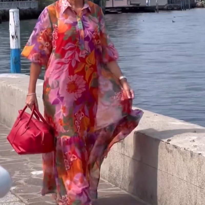 💥Befristetes Angebot: 50% Rabatt auf Bestellungen🩷💐2025 Sommer Neue Blumenmuster Rote Chiffon Kleider