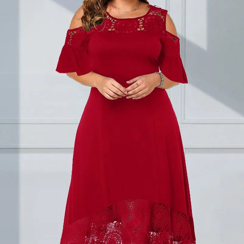 ✨Sommerschlussverkauf - 50% Rabatt✨💃Damen elegantes schulterfreies Kleid mit Spitzensaum