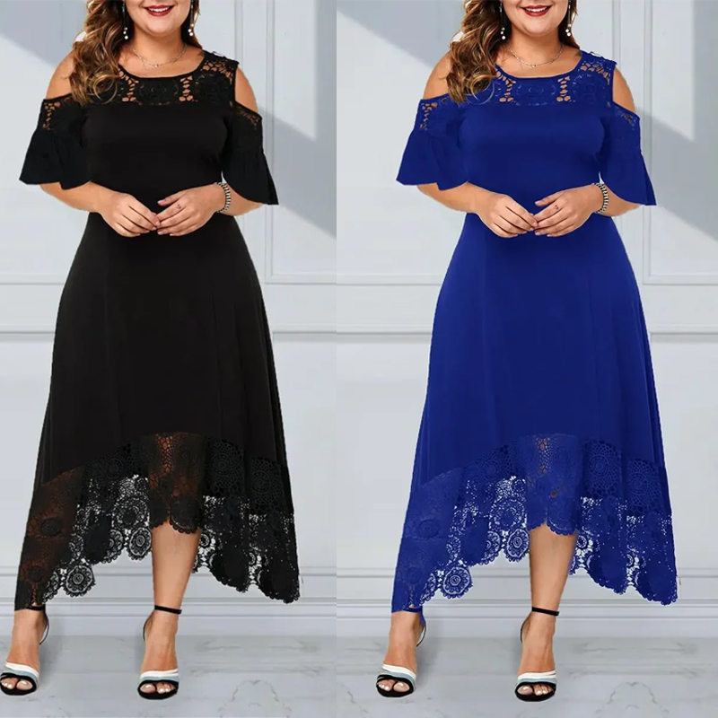 ✨Sommerschlussverkauf - 50% Rabatt✨💃Damen elegantes schulterfreies Kleid mit Spitzensaum