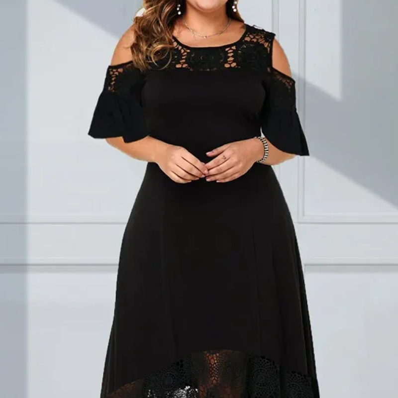 ✨Sommerschlussverkauf - 50% Rabatt✨💃Damen elegantes schulterfreies Kleid mit Spitzensaum
