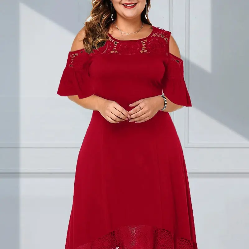✨Sommerschlussverkauf - 50% Rabatt✨💃Damen elegantes schulterfreies Kleid mit Spitzensaum