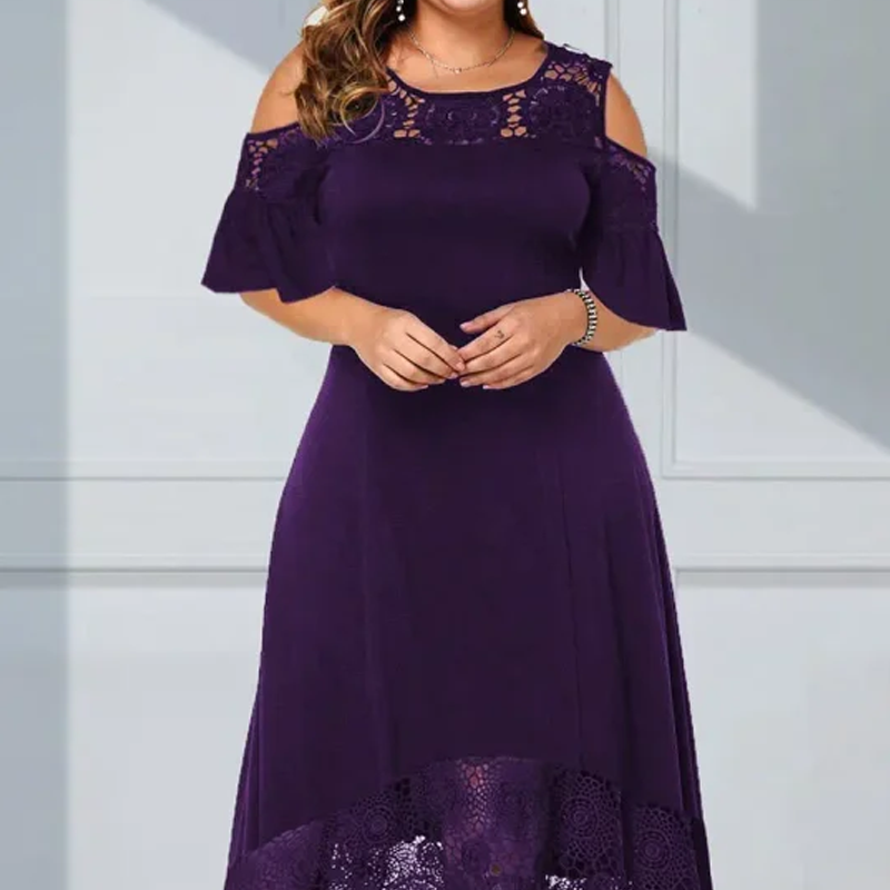 ✨Sommerschlussverkauf - 50% Rabatt✨💃Damen elegantes schulterfreies Kleid mit Spitzensaum