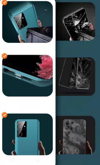Leder + Glas Doppelseitige Magnetische Hülle für Samsung S23 Ultra