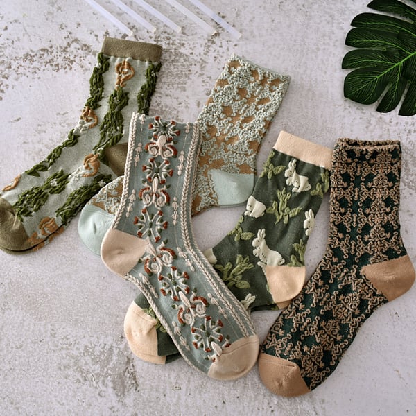 5 Paar Damen Socken aus Baumwolle mit Blumenmuster(50% RABATT)-4