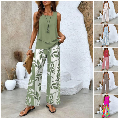 🔥50% RABATT🌺Modische Zweiteilige Damen-Outfits mit bedrucktem ärmellosen Oberteil & Hose