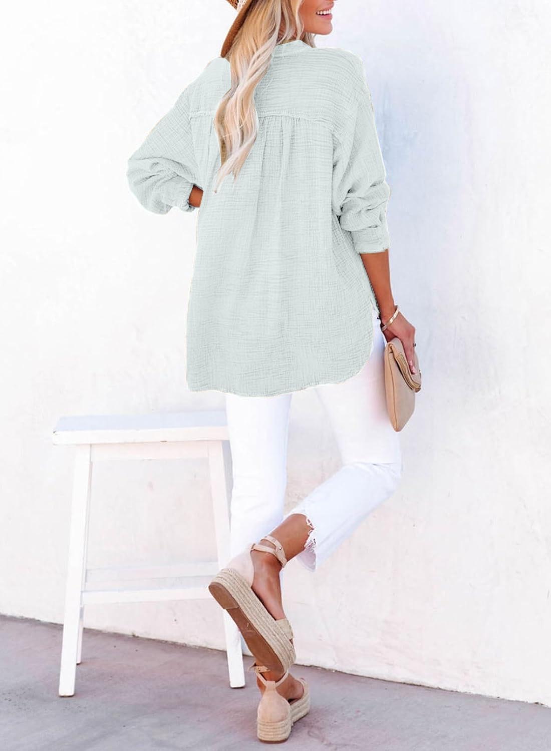 💃LIMITED TIME SALE 50% OFF 💖Women's Casual Gaze Button Down Collar Long Sleeve Top