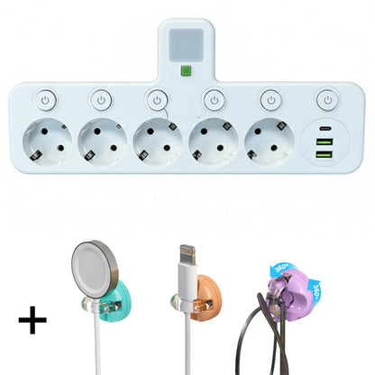 EU-Stecker-Wandler-Steckdose mit 4 Steckdosen, Multi-Port-Wanddose mit unabhängigem Schalter und kleinem Nachtlichtadapter