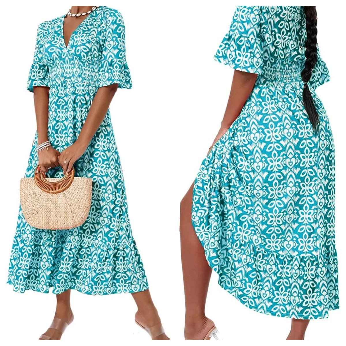 🔥 LAST DAY SALE 49% RABATT🔥💃Bohemian Vintage V-Ausschnitt Floral Lässige Lange Kleider