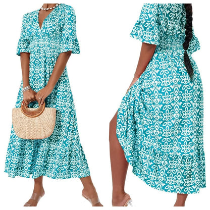 🔥 LAST DAY SALE 49% RABATT🔥💃Bohemian Vintage V-Ausschnitt Floral Lässige Lange Kleider
