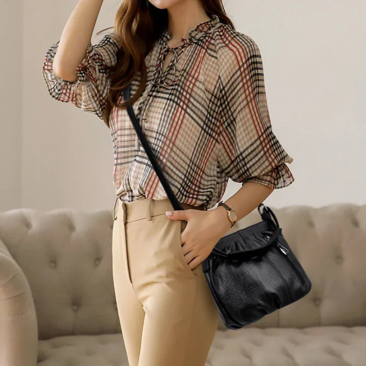 Schlichte und lässige, modische, plissierte Eimer-Handtasche aus weichem Leder