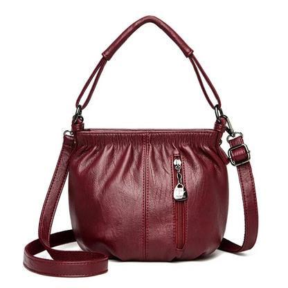 Schlichte und lässige, modische, plissierte Eimer-Handtasche aus weichem Leder