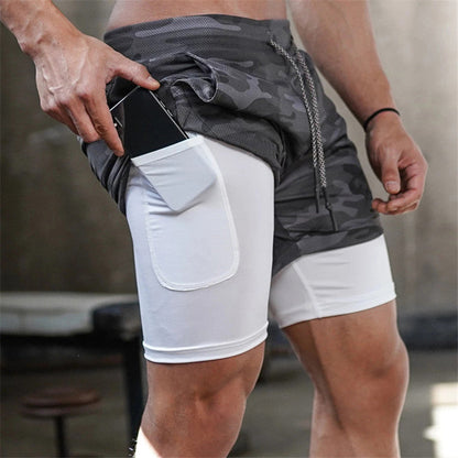 Herren Sport Shorts Laufshorts 2 in 1 Kurze Running Sporthose Fitness Training