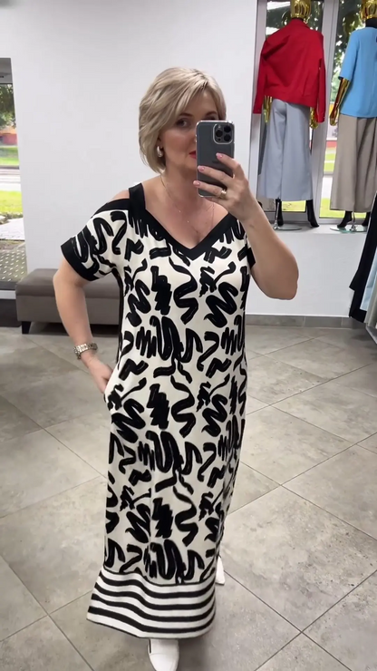 💥Neue Sommerkleider- 49% RABATT👗Off-Shoulder V-Ausschnitt Modisches Atmungsaktives Kleid