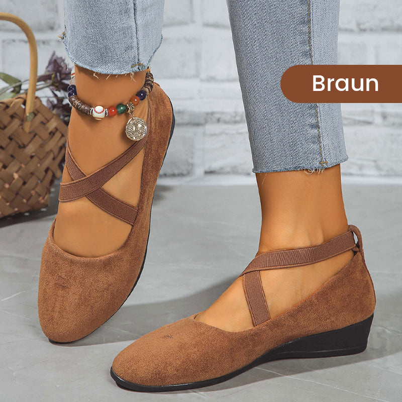 💃🔥Letzter Tag Promotion 50% Rabatt🔥Elegante feste Farbe elastische Riemen niedrige Keilschuhe