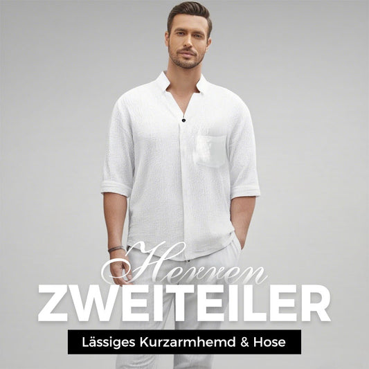 🌿💧Modischer Herren-Zweiteiler aus Baumwoll-Leinen: Oberteil & Hose