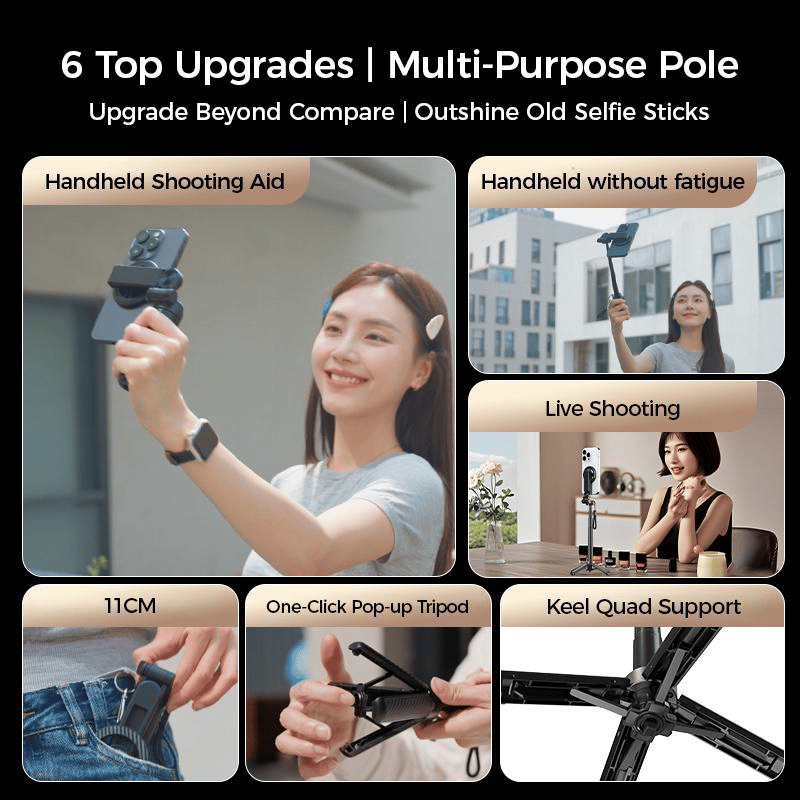 📢📅 50% Rabatt! Multifunktionaler magnetischer 4-in-1-Selfie-Stick ⚡🤳 360° Drehung + Stativ für Vlogs & Reisen