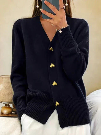 🍂Herbst-Neuheiten🌸Lässige Herbst-Strickjacke für Damen aus einfarbigem Garn mit Knöpfen