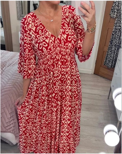 🔥 LAST DAY SALE 49% RABATT🔥💃Bohemian Vintage V-Ausschnitt Floral Lässige Lange Kleider