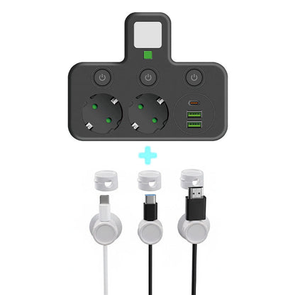 🔌EU-Stecker-Wandler-Steckdose mit 4 Steckdosen, Multi-Port-Wanddose mit unabhängigem Schalter und kleinem Nachtlichtadapter