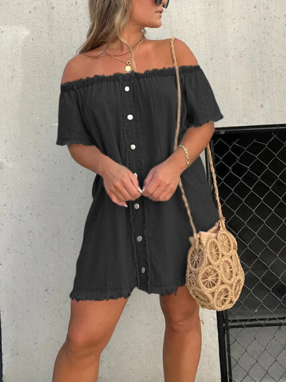 Kurzärmeliges, lässiges Denim-Kleid