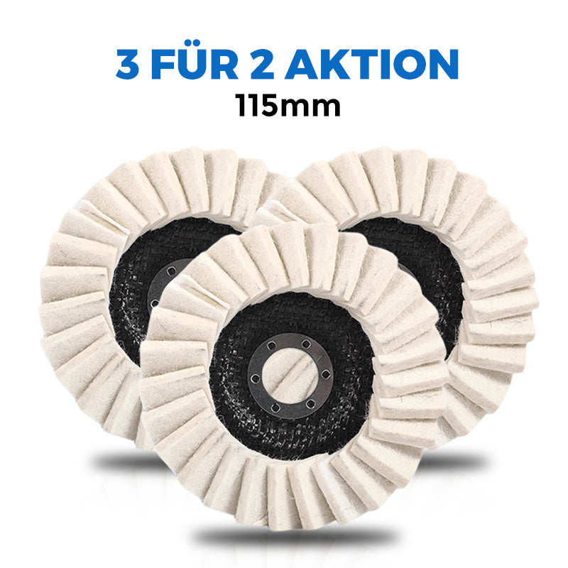 📢📢50 % Rabatt!! 🧽✨ Wollpolierscheibe für Winkelschchleifer – Hochglanz-Spiegelfinish! 🚀⚡