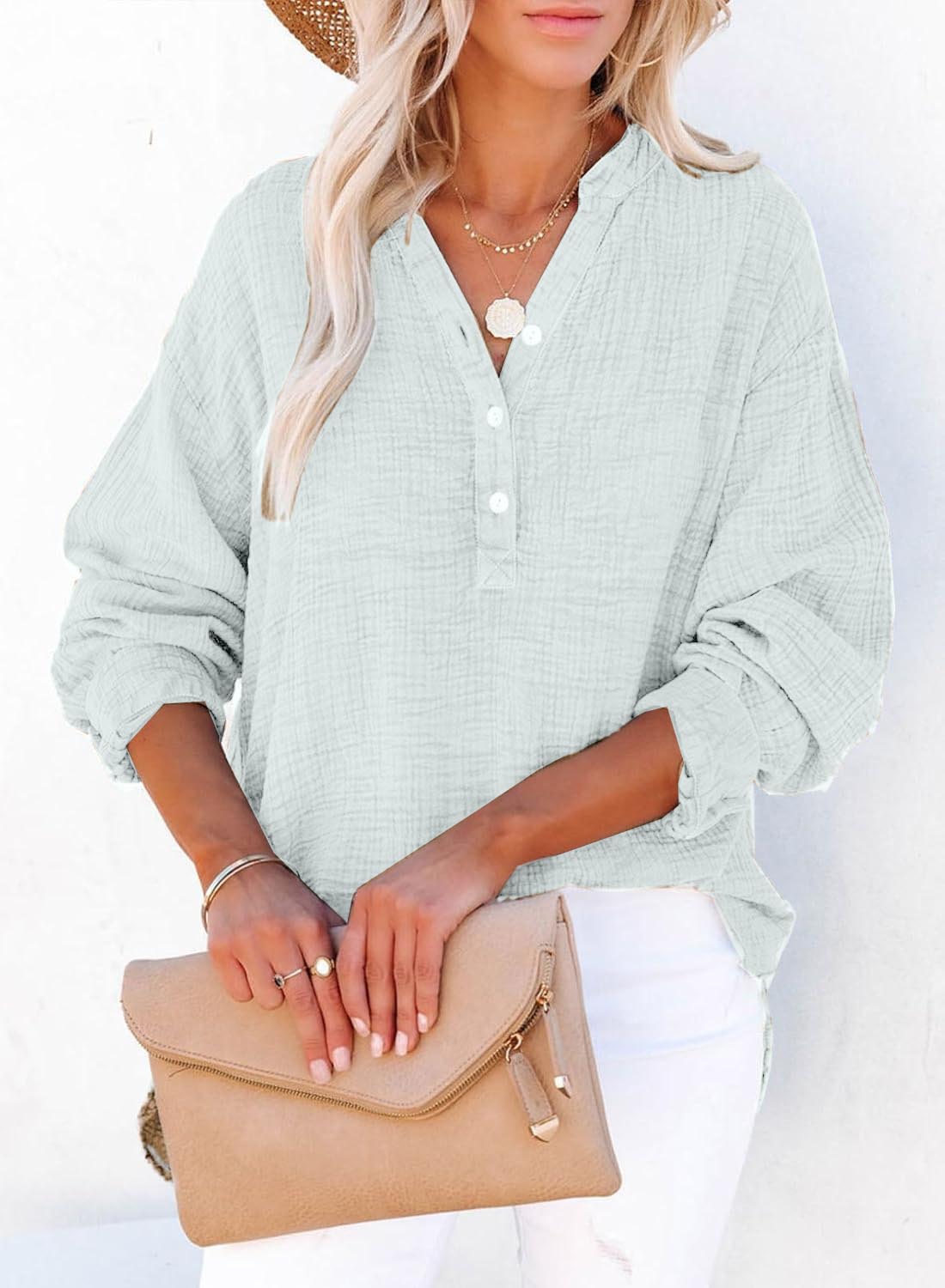 💃LIMITED TIME SALE 50% OFF 💖Women's Casual Gaze Button Down Collar Long Sleeve Top