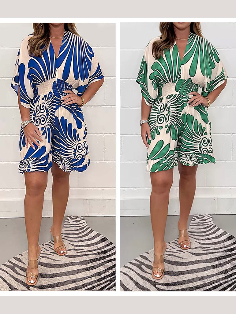 ⏳24-Stunden-Lieferung💥Lässiger, kurzer Jumpsuit mit Pflanzenprint für Damen