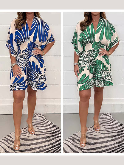 ⏳24-Stunden-Lieferung💥Lässiger, kurzer Jumpsuit mit Pflanzenprint für Damen