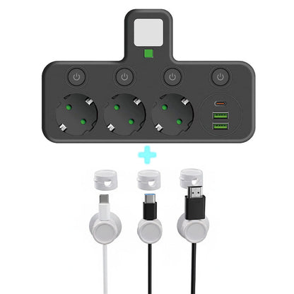 🔌EU-Stecker-Wandler-Steckdose mit 4 Steckdosen, Multi-Port-Wanddose mit unabhängigem Schalter und kleinem Nachtlichtadapter