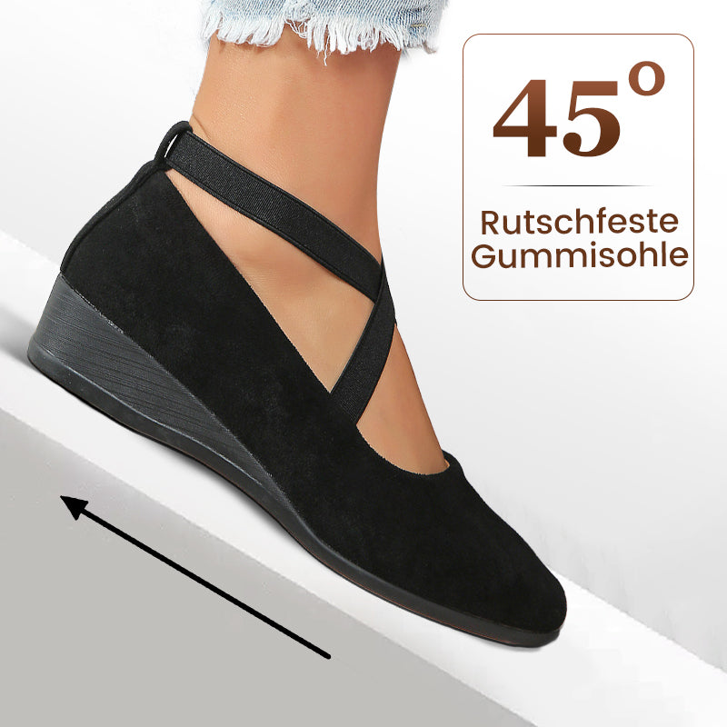 💃🔥Letzter Tag Promotion 50% Rabatt🔥Elegante feste Farbe elastische Riemen niedrige Keilschuhe