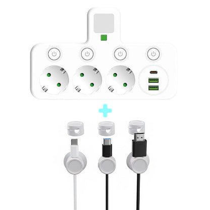 🔌EU-Stecker-Wandler-Steckdose mit 4 Steckdosen, Multi-Port-Wanddose mit unabhängigem Schalter und kleinem Nachtlichtadapter