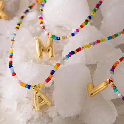 💜LETZTER TAG DER AKTION – 50 % RABATT💜🌈 Buchstaben-Perlenkette für Damen🔤A-Z